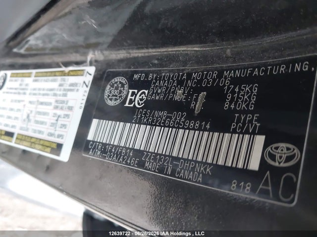 2006 Toyota Matrix Xr/xrs მანქანა იყიდება აუქციონზე, vin: 2T1KR32E66C598814, აუქციონის ნომერი: 12639722