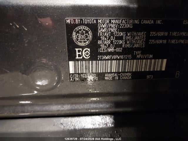 2T3RWRFV8PW161215 Toyota Rav4 Hybrid Xle