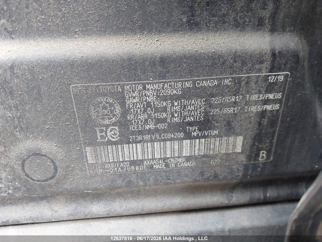 Aukcja sprzedaży 2020 Toyota Rav4 Xle, vin: 2T3R1RFV1LC084200, numer aukcji: 12637816