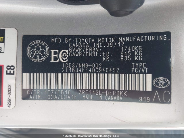 Aukcja sprzedaży 2013 Toyota Corolla S/le, vin: 2T1BU4EE4DC940452, numer aukcji: 12639758