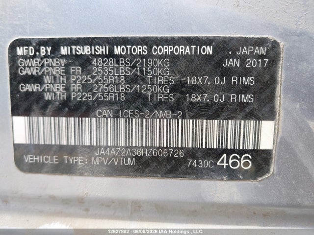 Продажа на аукционе авто 2017 Mitsubishi Outlander Es, vin: JA4AZ2A36HZ606726, номер лота: 12627882