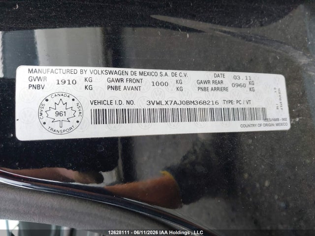 Aukcja sprzedaży 2011 Volkswagen Jetta 2.5l Highline, vin: 3VWLX7AJ0BM368216, numer aukcji: 12628111