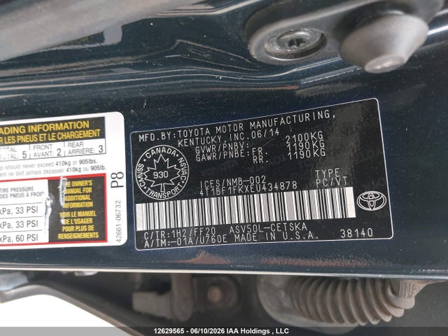 12629565 :رقم المزاد ، 4T1BF1FKXEU434878 vin ، 2014 Toyota Camry Se مزاد بيع
