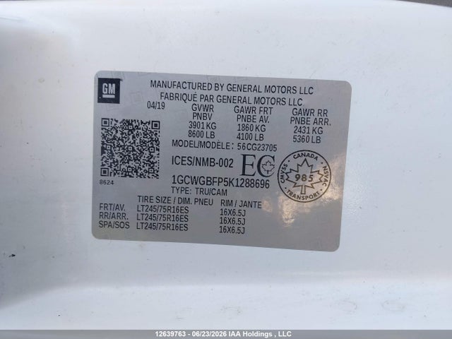 Chevrolet Express 2500 2019 1GCWGBFP5K1288696 Image 9
