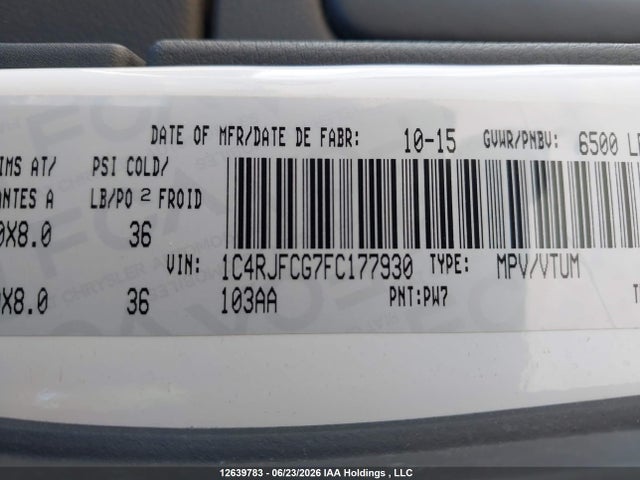 Aukcja sprzedaży 2015 Jeep Grand Cherokee Overland, vin: 1C4RJFCG7FC177930, numer aukcji: 12639783