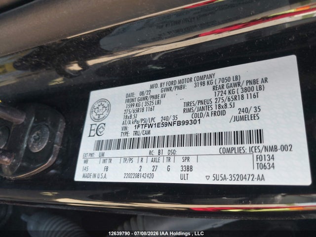 1FTFW1E59NFB99301 Ford F-150 King Ranch/lariat/platinum/xl/xlt