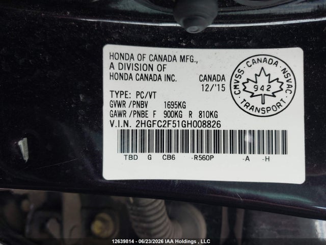 Aukcja sprzedaży 2016 Honda Civic Lx, vin: 2HGFC2F51GH008826, numer aukcji: 12639814