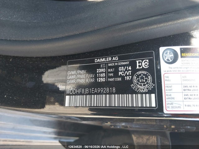 12634528 :رقم المزاد ، WDDHF8JB1EA992818 vin ، 2014 Mercedes-benz E 350 4matic مزاد بيع