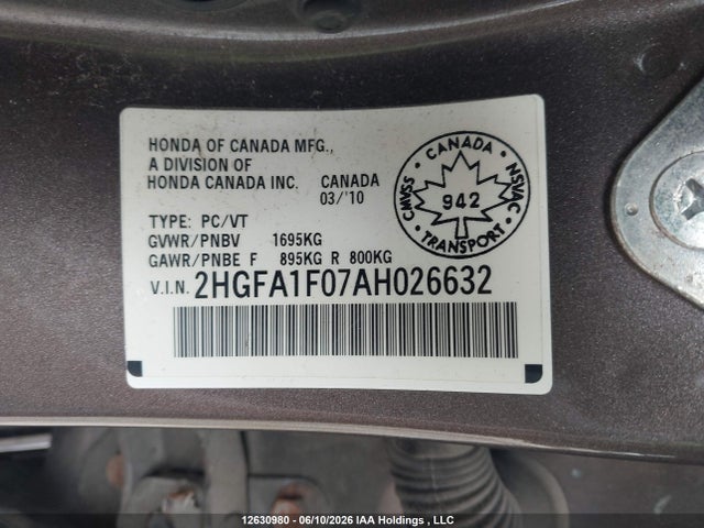 2010 Honda Civic Ex-l მანქანა იყიდება აუქციონზე, vin: 2HGFA1F07AH026632, აუქციონის ნომერი: 12630980