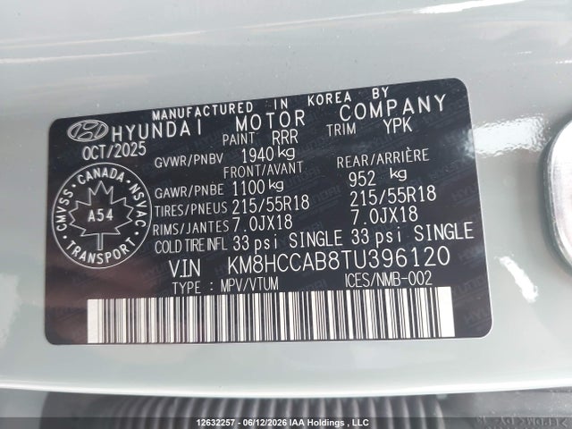 2026 Hyundai Kona Preferred Awd With Trend Package მანქანა იყიდება აუქციონზე, vin: KM8HCCAB8TU396120, აუქციონის ნომერი: 12632257