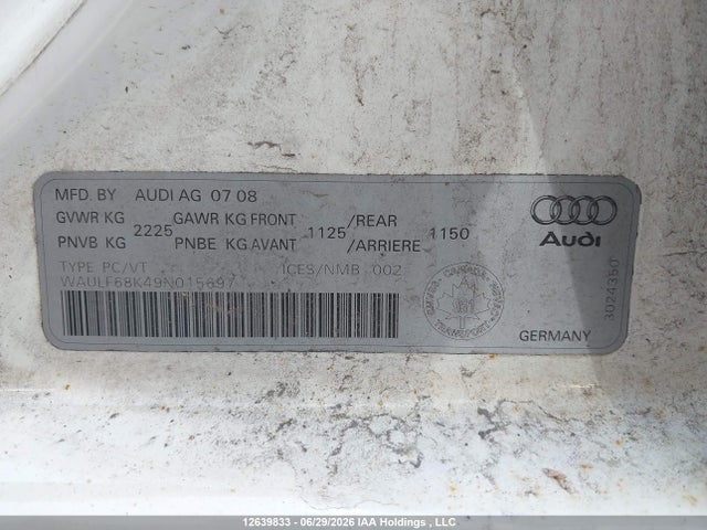 Продаж на аукціоні авто 2009 Audi A4 2.0t Standard, vin: WAULF68K49N015697, номер лоту: 12639833