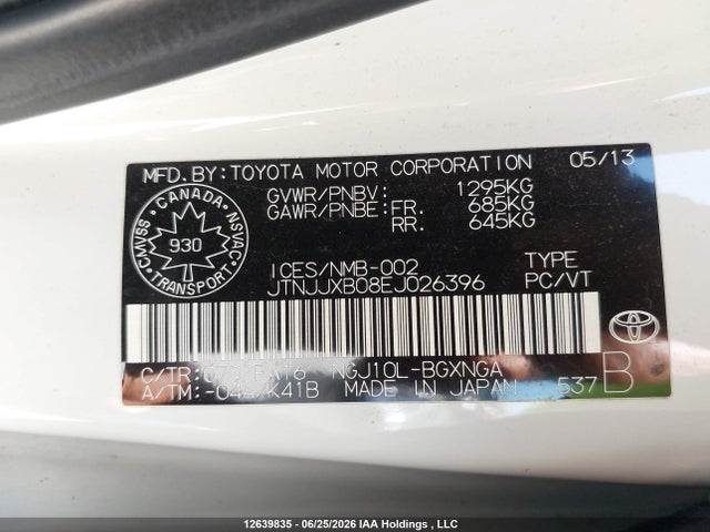 Продаж на аукціоні авто 2014 Toyota Scion Iq, vin: JTNJJXB08EJ026396, номер лоту: 12639835