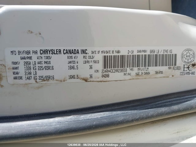 2010 Dodge Grand Caravan Se მანქანა იყიდება აუქციონზე, vin: 2D4RN4DE2AR238559, აუქციონის ნომერი: 12639838