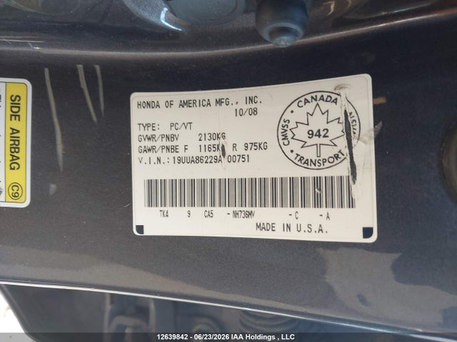 Aukcja sprzedaży 2009 Acura Tl, vin: 19UUA86229A800751, numer aukcji: 12639842