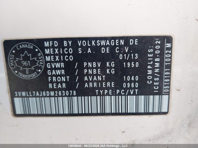 Aukcja sprzedaży 2013 Volkswagen Jetta 2.0 Tdi Highline, vin: 3VWLL7AJ6DM263078, numer aukcji: 12639843