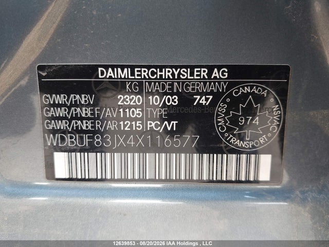 2004 Mercedes-benz E 500 4matic მანქანა იყიდება აუქციონზე, vin: WDBUF83JX4X116577, აუქციონის ნომერი: 12639853