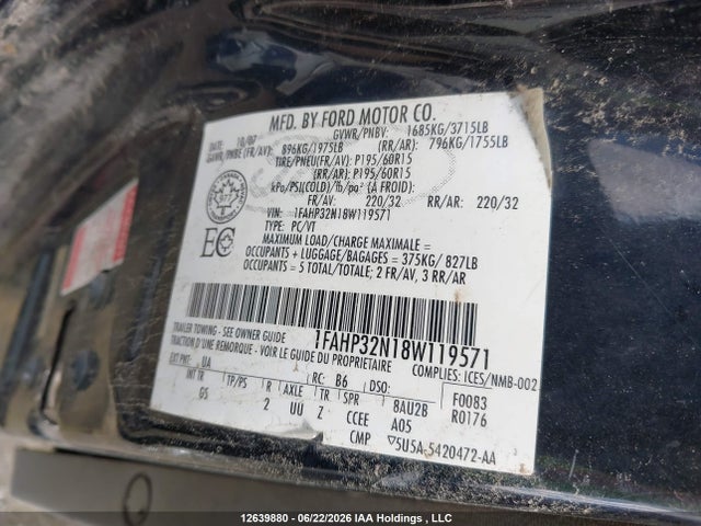 12639880 :رقم المزاد ، 1FAHP32N18W119571 vin ، 2008 Ford Focus S/se مزاد بيع