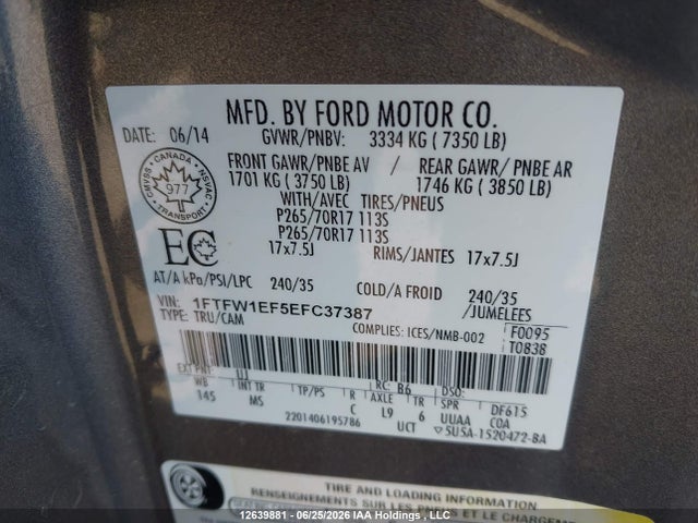 Ford F-150 Xlt 2014 1FTFW1EF5EFC37387 Image 18