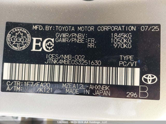JTNK4MBE0S3251630 Toyota Corolla