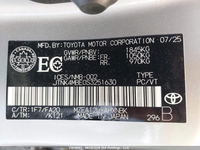 JTNK4MBE0S3251630 Toyota Corolla