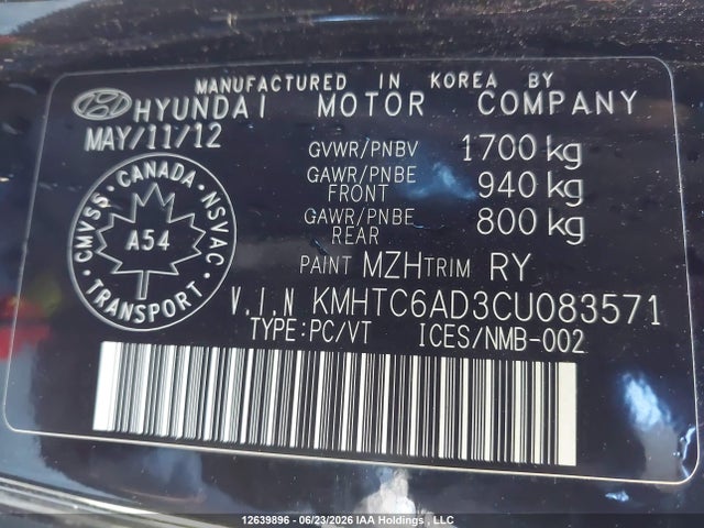 Продаж на аукціоні авто 2012 Hyundai Veloster, vin: KMHTC6AD3CU083571, номер лоту: 12639896