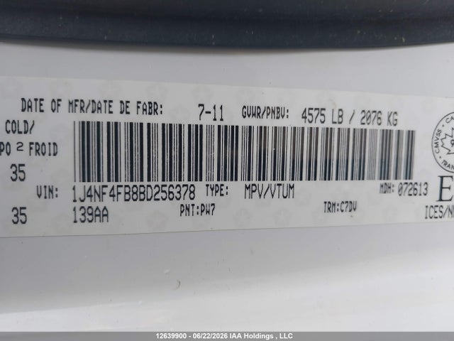 12639900 :رقم المزاد ، 1J4NF4FB8BD256378 vin ، 2011 Jeep Compass مزاد بيع