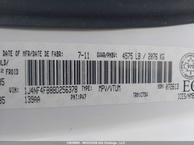 12639900 :رقم المزاد ، 1J4NF4FB8BD256378 vin ، 2011 Jeep Compass مزاد بيع
