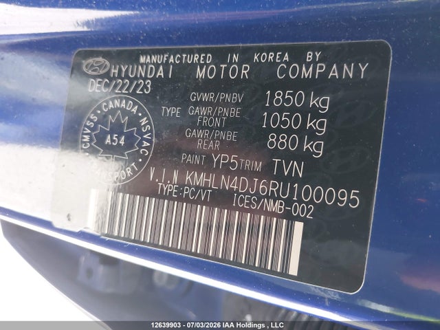 Aukcja sprzedaży 2024 Hyundai Elantra Hybrid Luxury W/two-tone Interior, vin: KMHLN4DJ6RU100095, numer aukcji: 12639903