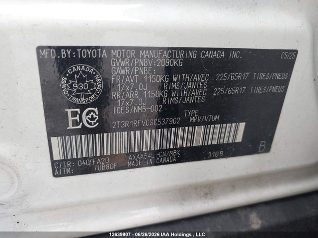 2025 Toyota Rav4 მანქანა იყიდება აუქციონზე, vin: 2T3R1RFV0SC537902, აუქციონის ნომერი: 12639907