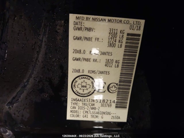 Aukcja sprzedaży 2018 Nissan Titan, vin: 1N6AA1E53JN518214, numer aukcji: 12638444
