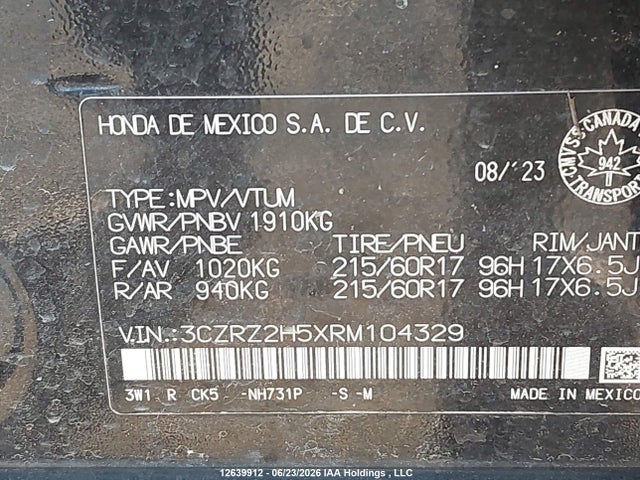 Aukcja sprzedaży 2024 Honda Hr-v Sport, vin: 3CZRZ2H5XRM104329, numer aukcji: 12639912