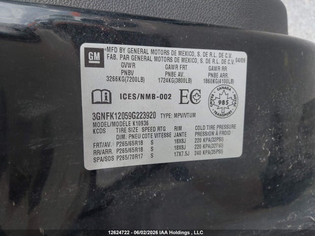 Продажа на аукционе авто 2009 Chevrolet Avalanche 1500 Ls/ltz, vin: 3GNFK12059G223920, номер лота: 12624722