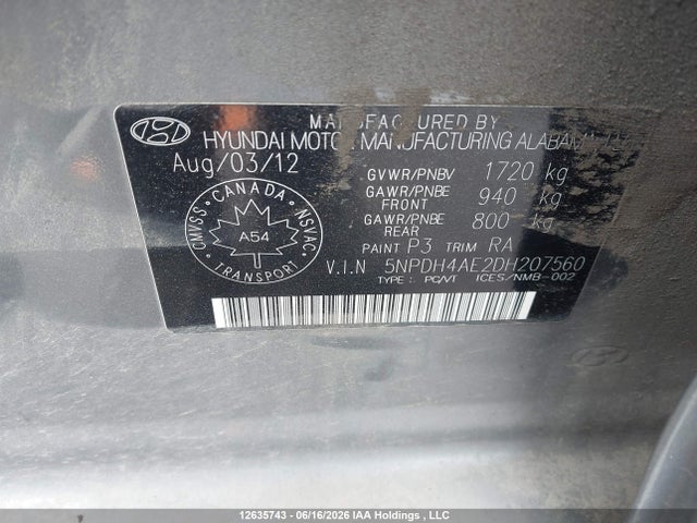 Продаж на аукціоні авто 2013 Hyundai Elantra Gl, vin: 5NPDH4AE2DH207560, номер лоту: 12635743