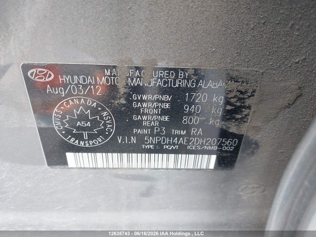 Продаж на аукціоні авто 2013 Hyundai Elantra Gl, vin: 5NPDH4AE2DH207560, номер лоту: 12635743