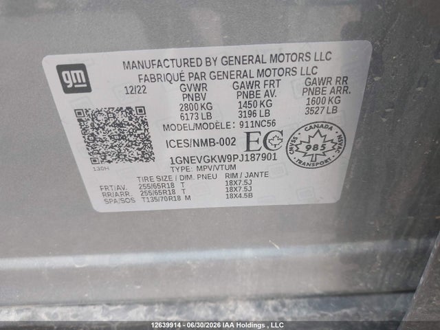 1GNEVGKW9PJ187901 Chevrolet Traverse Lt Cloth