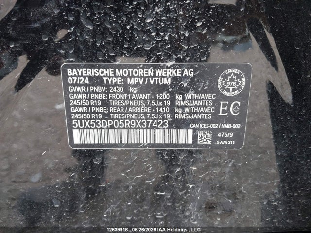 2024 Bmw X3 Xdrive30i მანქანა იყიდება აუქციონზე, vin: 5UX53DP05R9X37423, აუქციონის ნომერი: 12639916