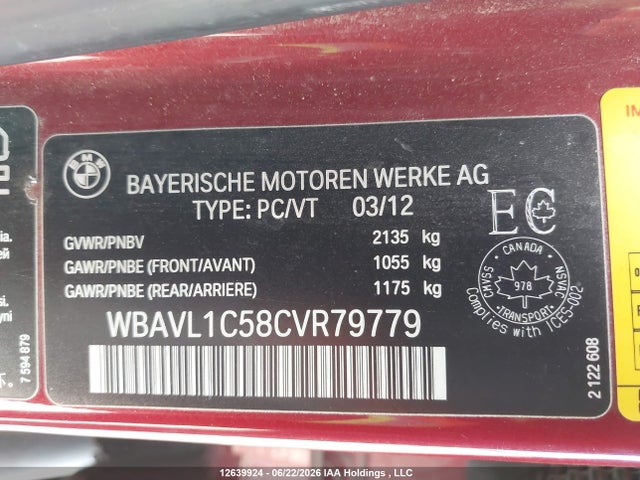 Aukcja sprzedaży 2012 Bmw X1 Xdrive28i, vin: WBAVL1C58CVR79779, numer aukcji: 12639924