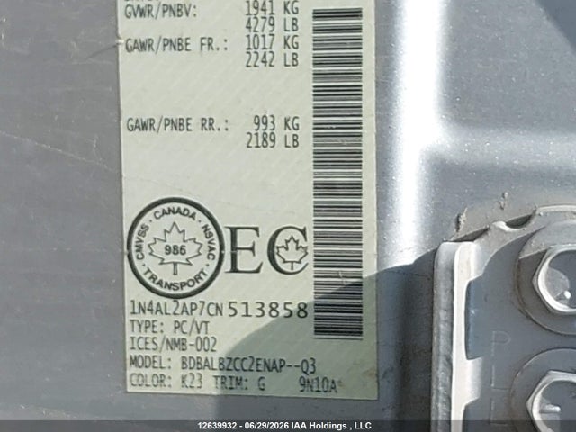 Aukcja sprzedaży 2012 Nissan Altima S, vin: 1N4AL2AP7CN513858, numer aukcji: 12639932