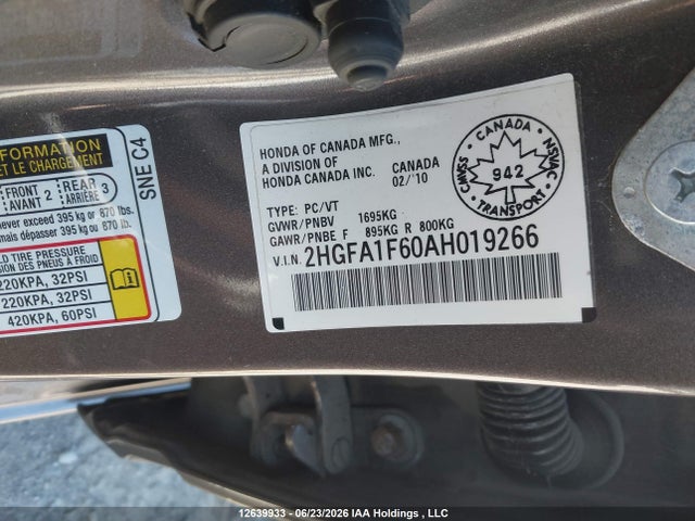 Aukcja sprzedaży 2010 Honda Civic Sport, vin: 2HGFA1F60AH019266, numer aukcji: 12639933