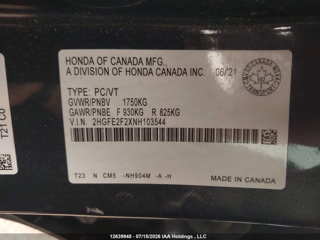 Honda Civic Lx 2022 2HGFE2F2XNH103544 Image 9
