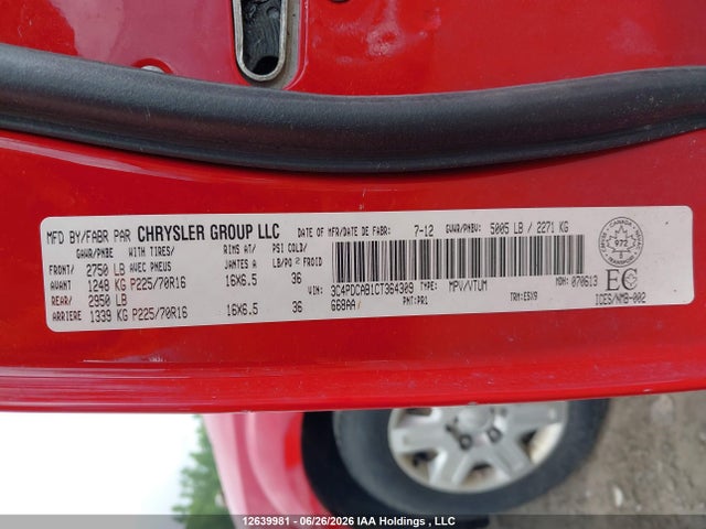 Aukcja sprzedaży 2012 Dodge Journey Canada Value Pkg, vin: 3C4PDCAB1CT364309, numer aukcji: 12639981