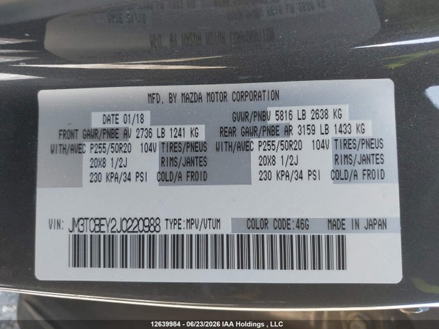 Mazda Cx-9 Signature 2018 JM3TCBEY2J0220988 Image 21