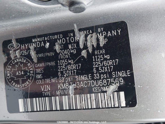 12639988 :رقم المزاد ، KM8JU3AC7DU687569 vin ، 2013 Hyundai Tucson Gls مزاد بيع