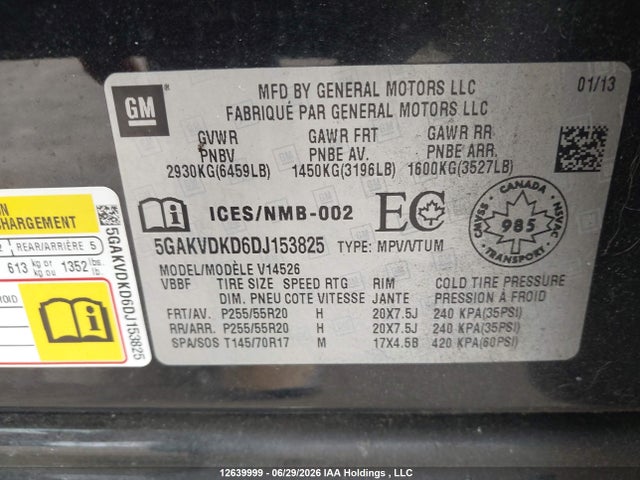 Продаж на аукціоні авто 2013 Buick Enclave Premium, vin: 5GAKVDKD6DJ153825, номер лоту: 12639999