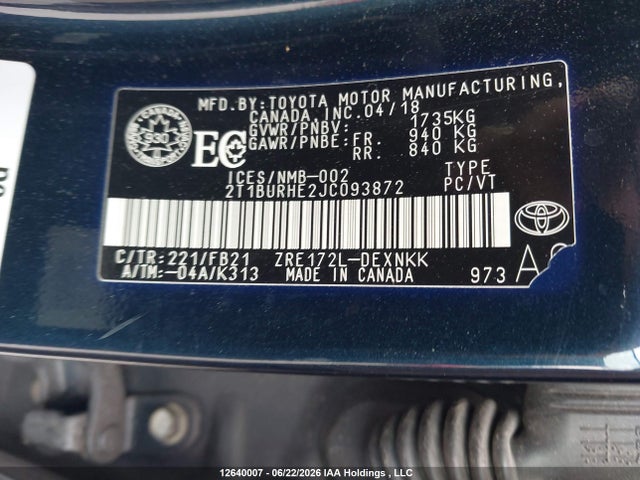 Toyota COROLLA LE 2018 2T1BURHE2JC093872 Image 18