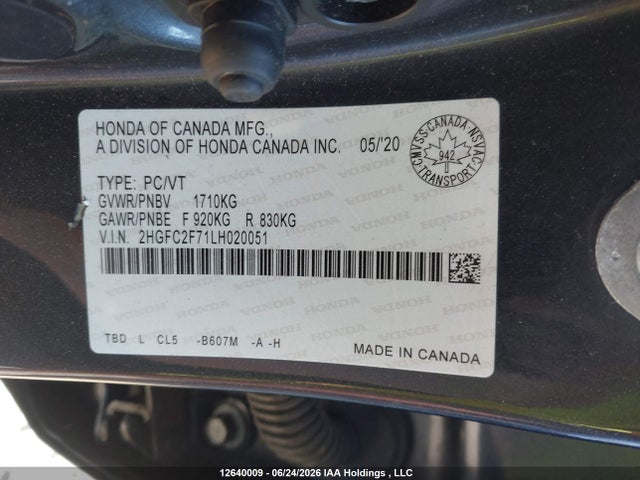 Продаж на аукціоні авто 2020 Honda Civic Ex 4dr, vin: 2HGFC2F71LH020051, номер лоту: 12640009