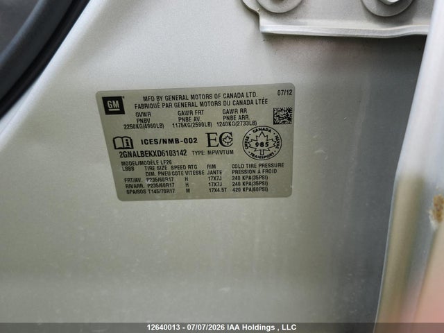Aukcja sprzedaży 2013 Chevrolet Equinox Ls, vin: 2GNALBEKXD6103142, numer aukcji: 12640013