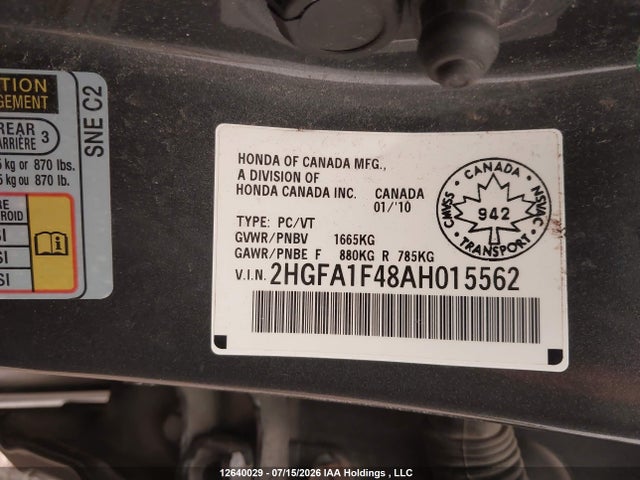 Продажа на аукционе авто 2010 Honda Civic Dx-g, vin: 2HGFA1F48AH015562, номер лота: 12640029