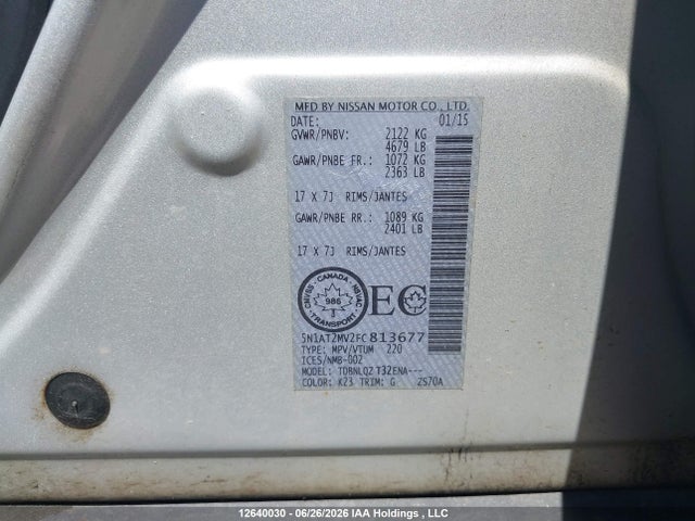 5N1AT2MV2FC813677 Nissan Rogue S/sl/sv