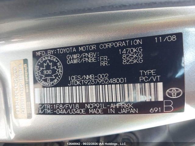 Aukcja sprzedaży 2009 Toyota Yaris, vin: JTDKT923795248001, numer aukcji: 12640042